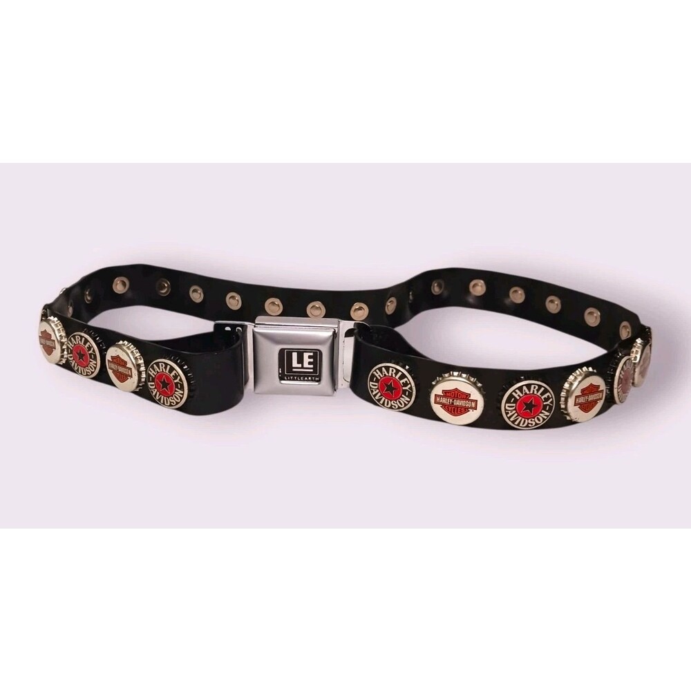 Vtg Little Earth HARLEY DAVIDSON Bottle Cap Seatbelt Belt Adjustable XL Unisex